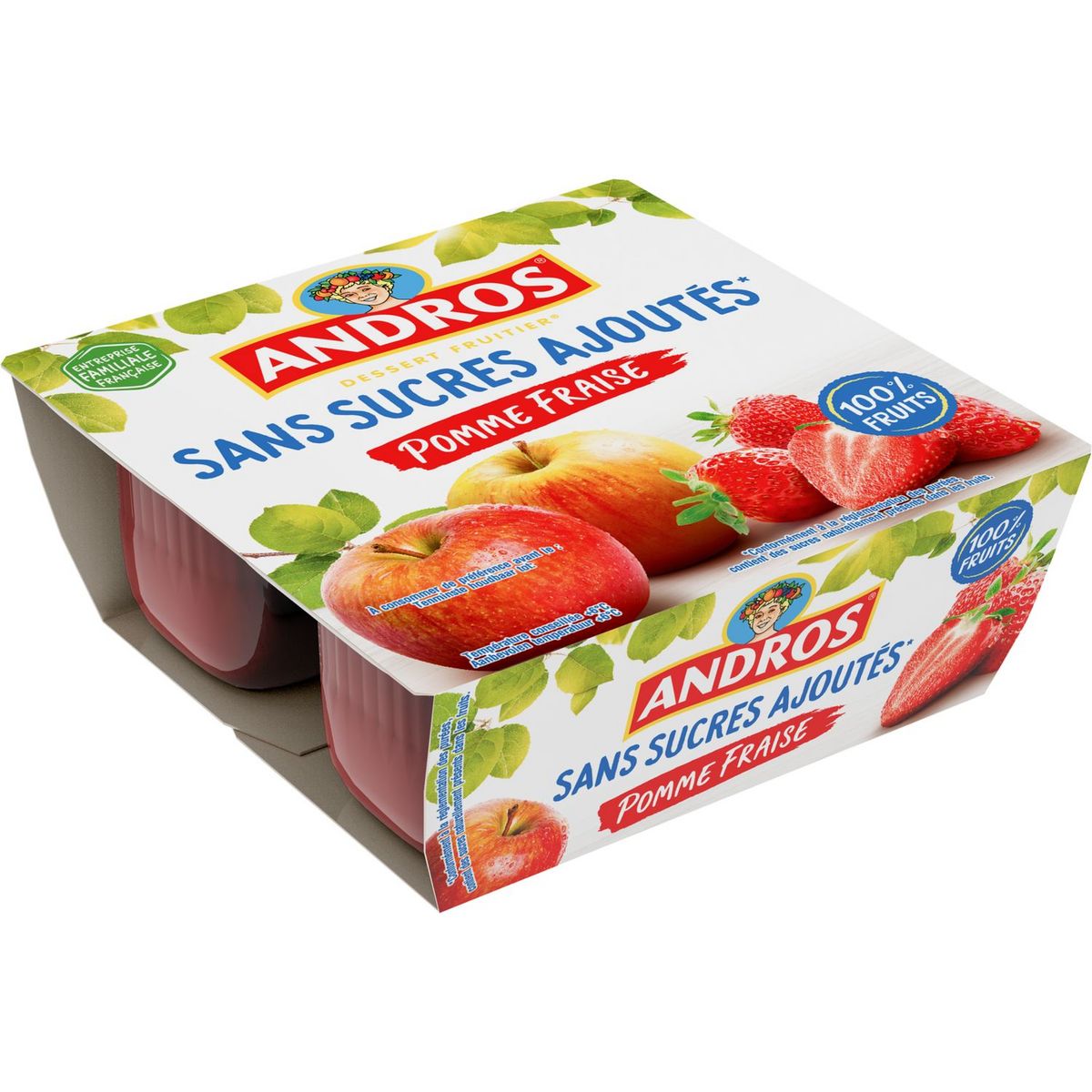 ANDROS Spécialité pomme fraise sans sucres ajoutés 4x100g pas cher 