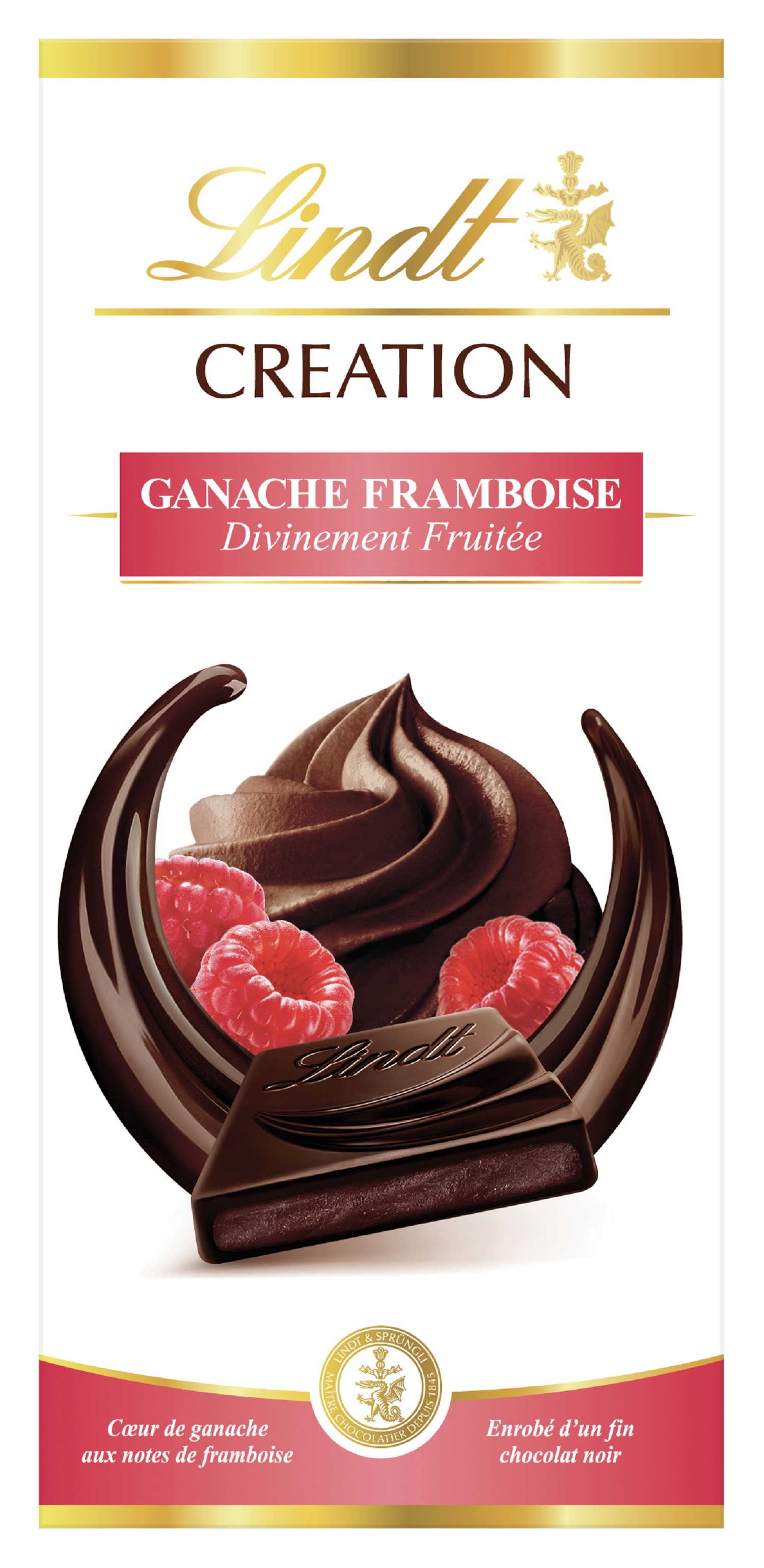 LINDT Création tablette de chocolat noir fourrée ganache framboise