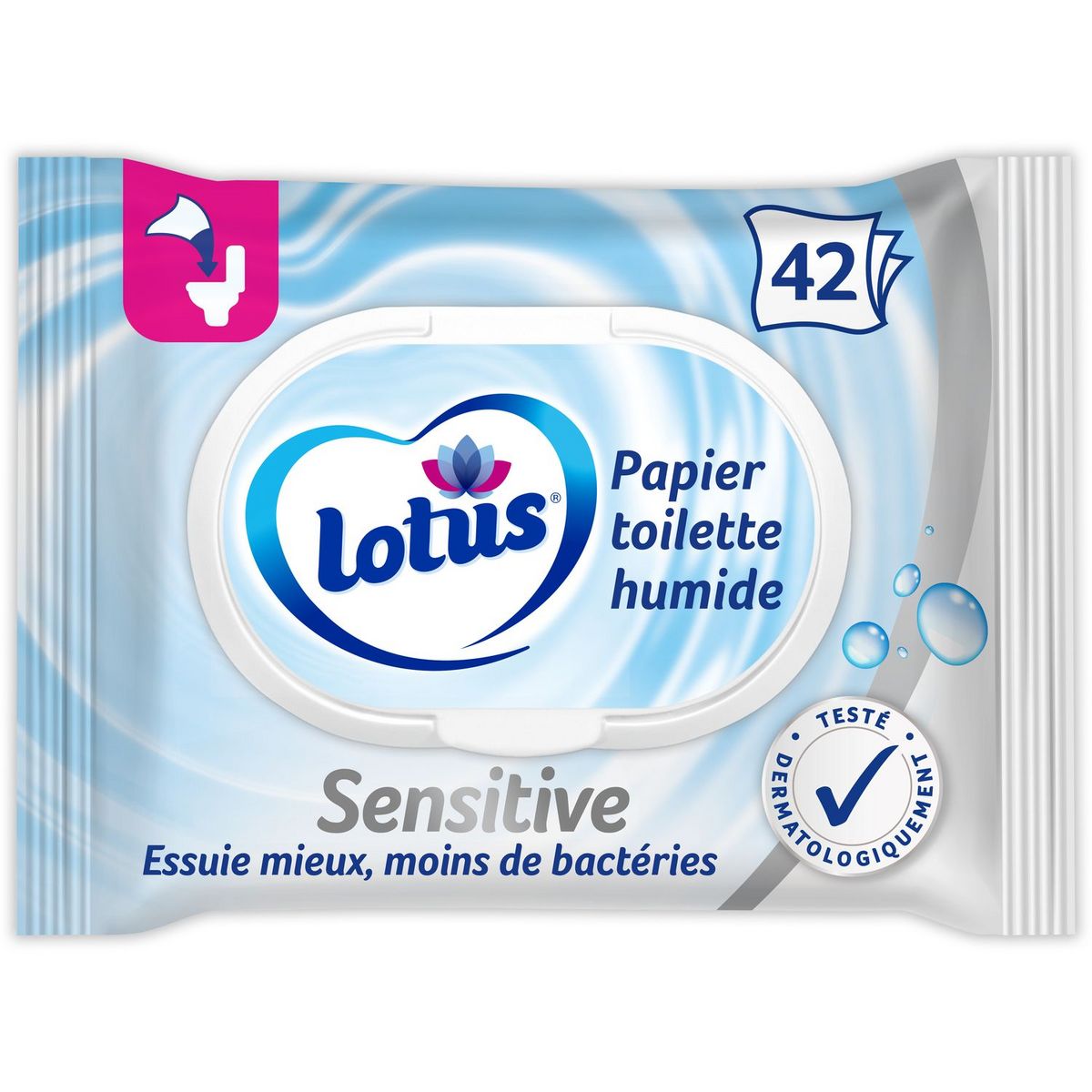 LOTUS Lingettes papier toilette humide blanc sensitive 42