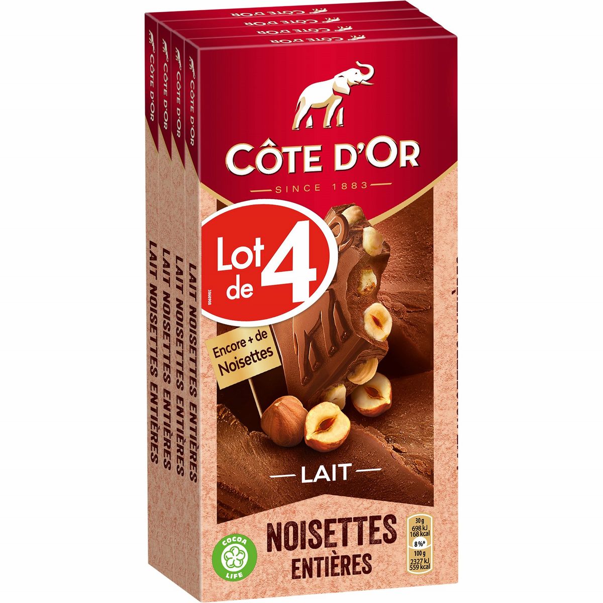 Barre chocolatée lait et noisettes Côte d'Or - 45 g sur