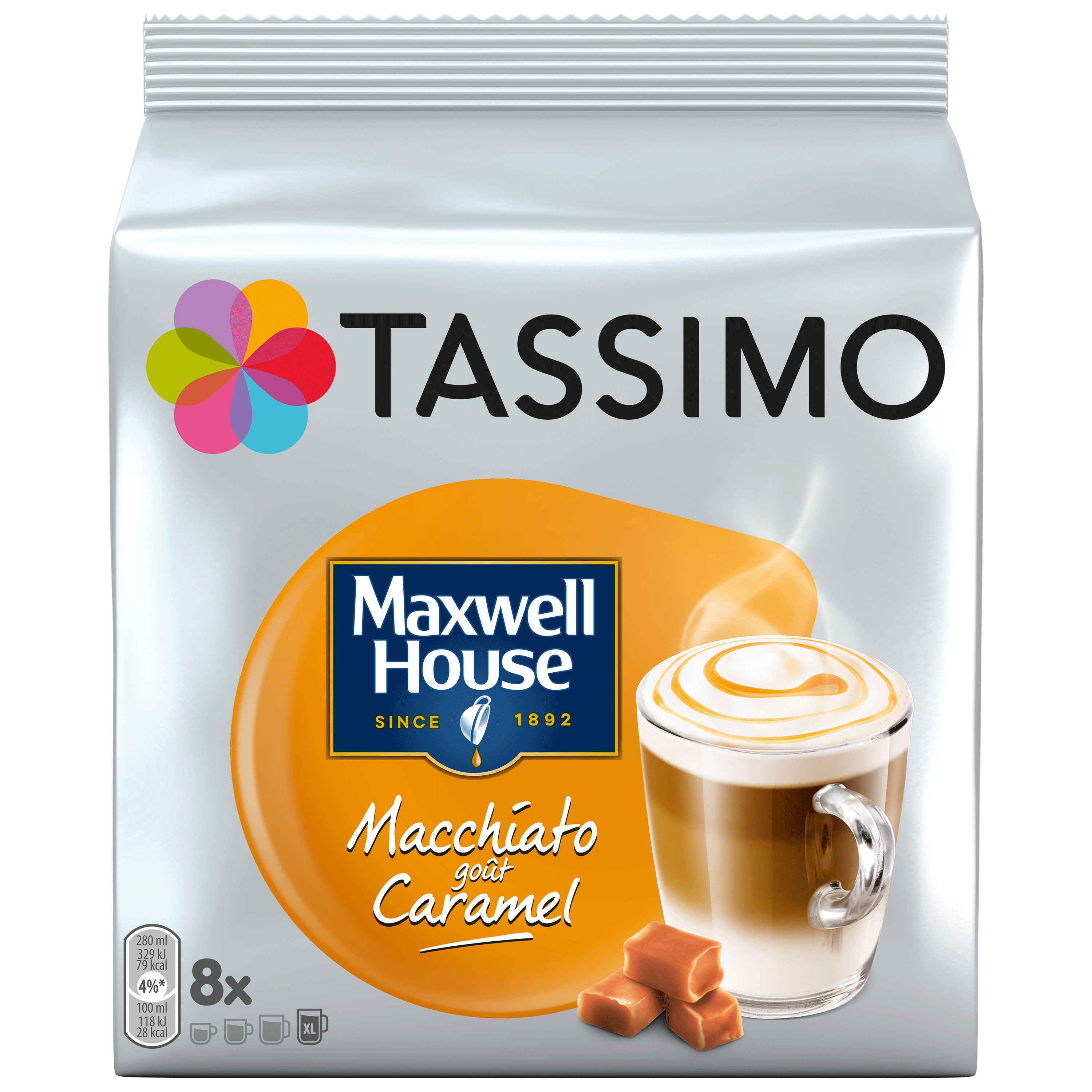 TASSIMO Dosettes de café Maxwell House macchiato goût caramel 8