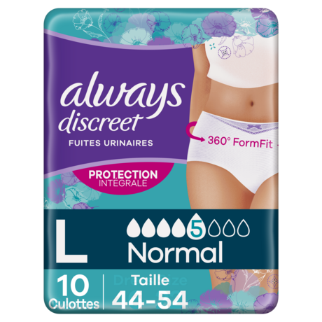 ALWAYS Discreet culottes incontinence normal taille L 10 culottes pas cher  