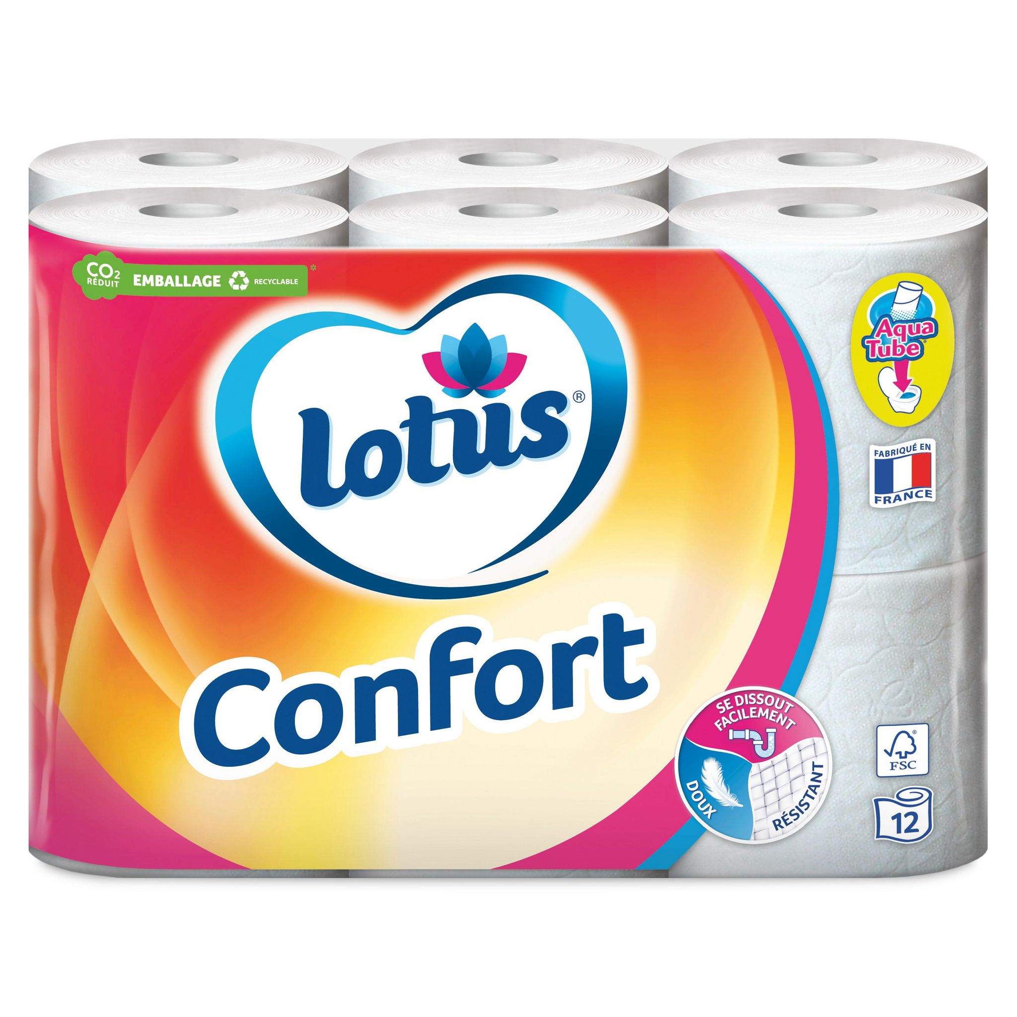 LOTUS Confort - Papier toilette blanc Sans Tube - 6 rouleaux