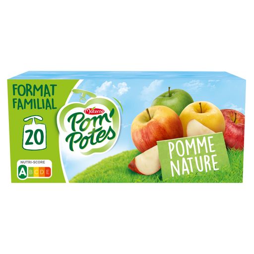 POM'POTES Compotes Gourdes BIO Pomme Nature 48x90g Format Familial - 4320 g