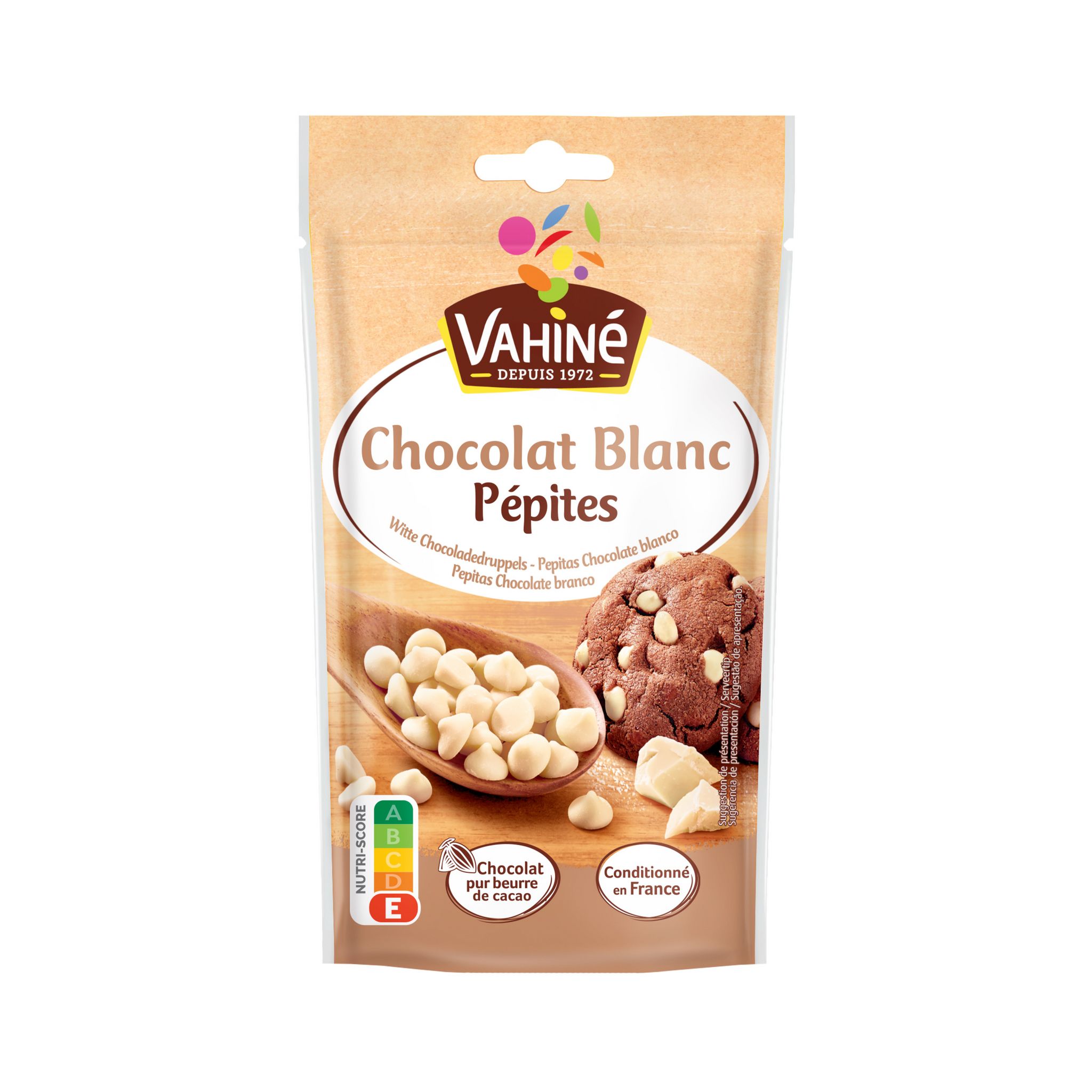 AUCHAN Pépites de chocolat blanc sachet refermable 100g pas cher