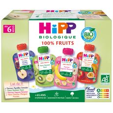 HIPP Gourde dessert aux fruits bio 4 variétés dès 6 mois 8x90g