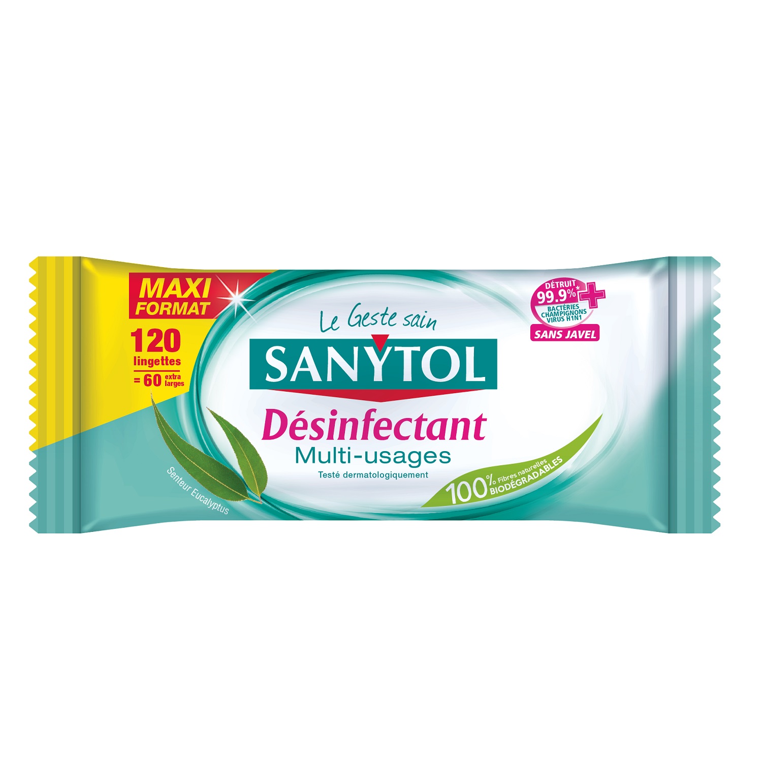 Lingettes désinfectantes multi-usages eucalyptus - SANYTOL - 96631342