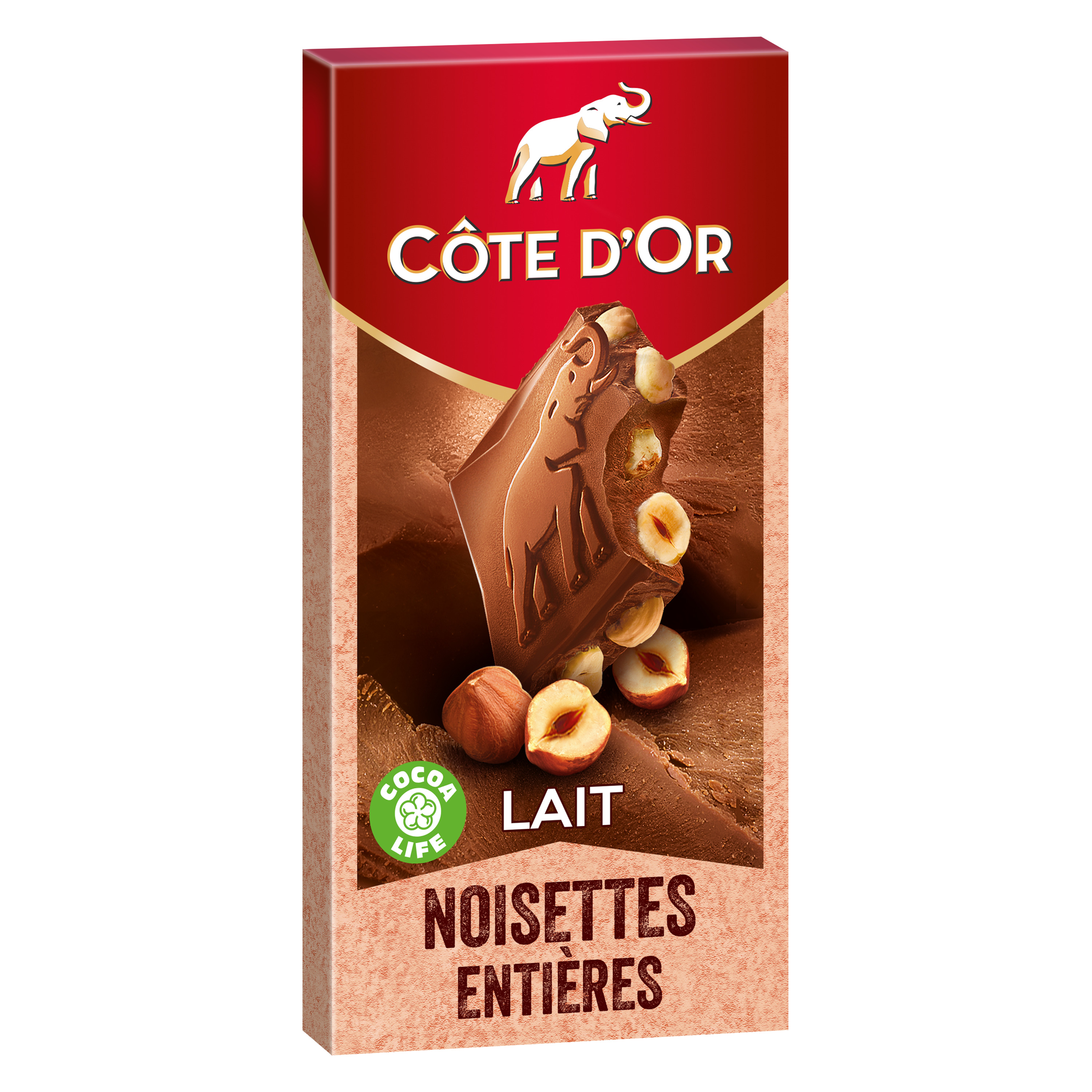 COTE D'OR Tablette de chocolat au lait noisettes entières 4 pièces