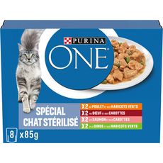PURINA One sachets repas viandes poissons pour chat stérilisé 8x85g
