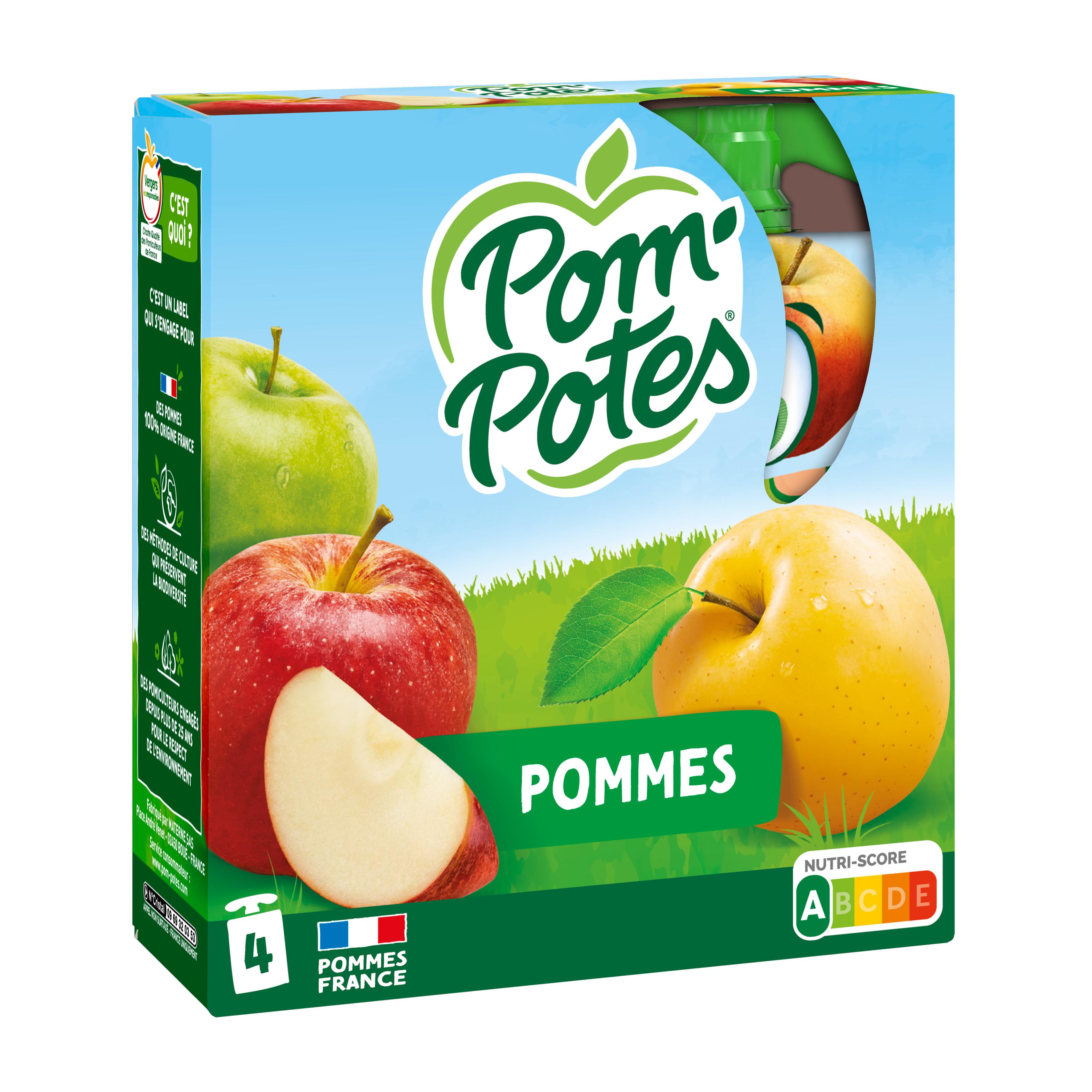 POM'POTES Gourdes compote pomme poire fraise banane sans sucres ajoutés  20x90g pas cher 