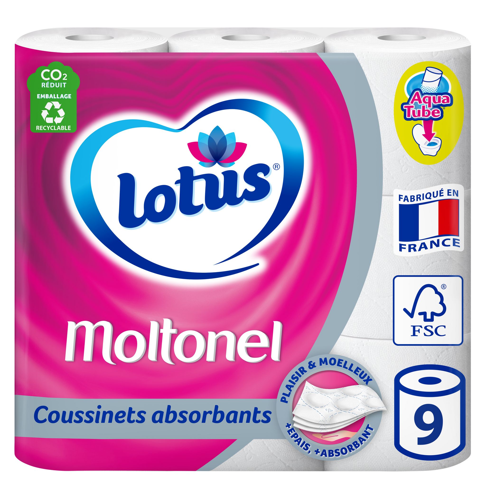 Papier toilette Moltonel aqua tube LOTUS : le paquet de 6 rouleaux
