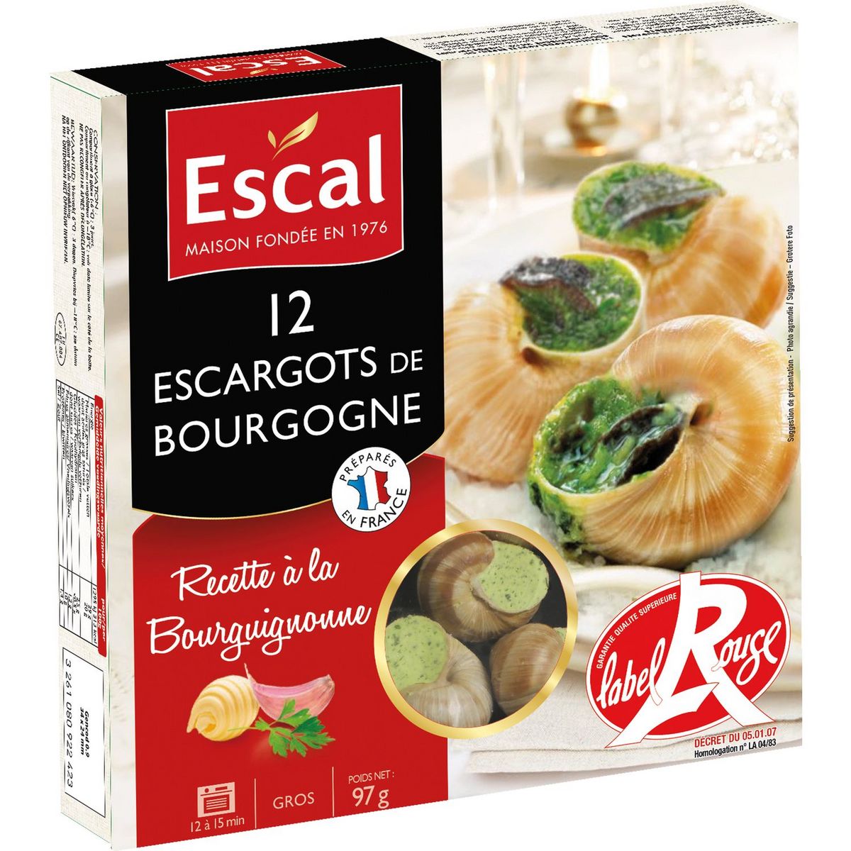 ESCAL Escargot de Bourgogne recette à la Bourguignonne label rouge 12 pièces 97g