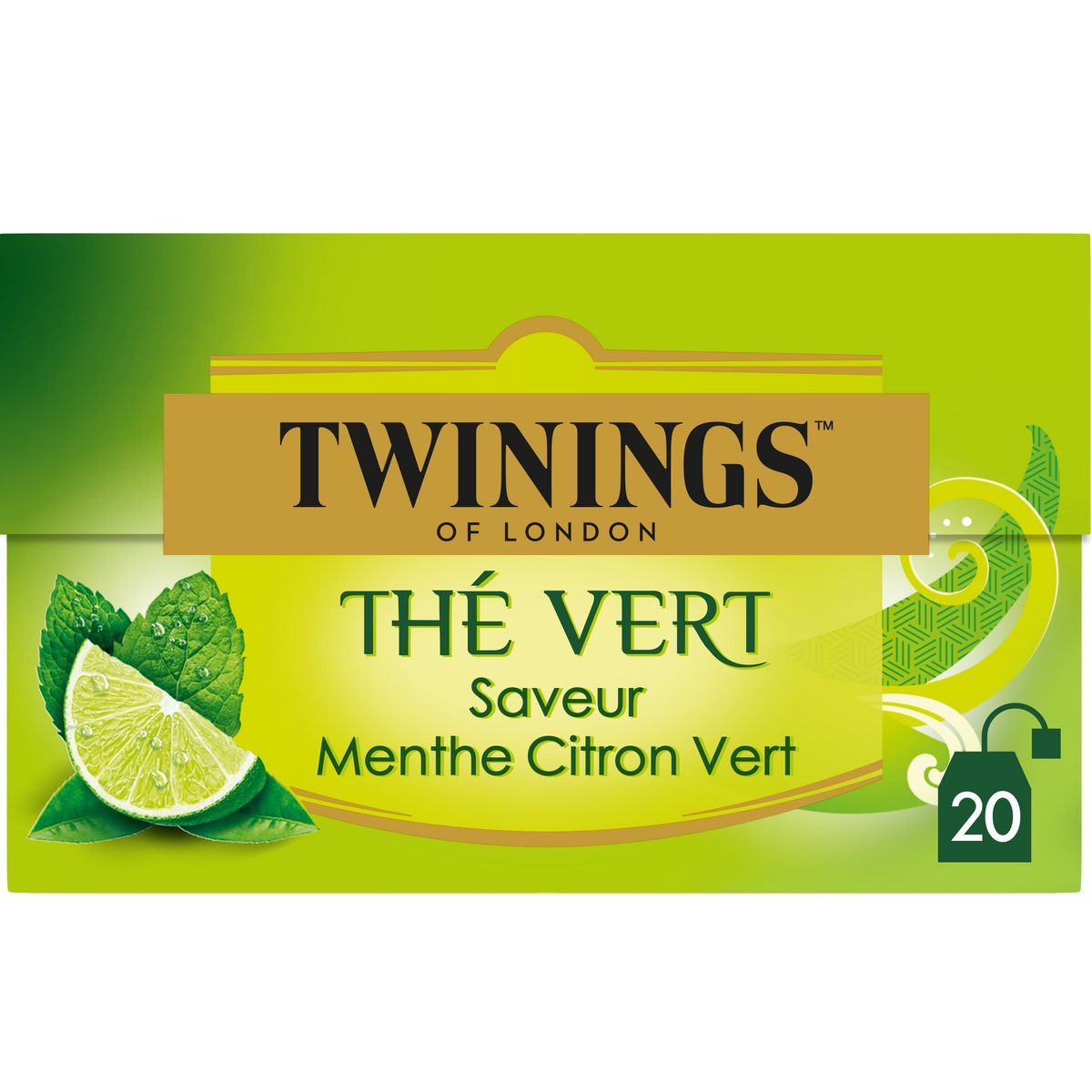 TWININGS Thé vert menthe et citron vert 20 sachets 30g