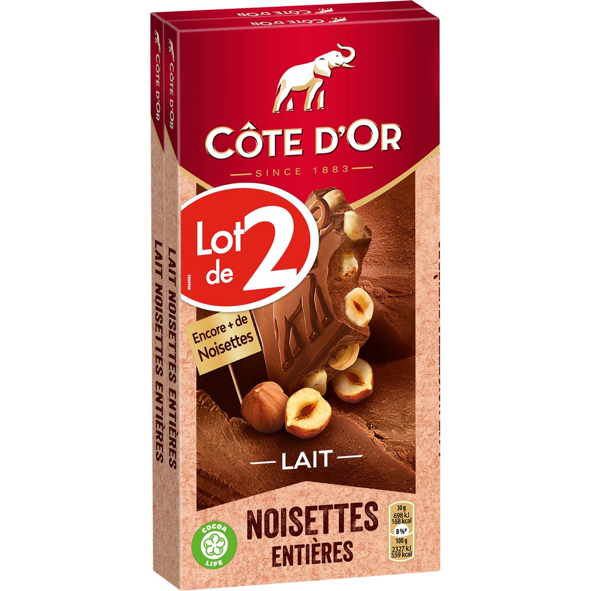 Chocolat au lait noisette, Côte d'Or (180 g)
