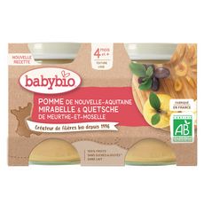 BABYBIO Petit pot dessert mirabelle pomme bio dès 4 mois 2x130g