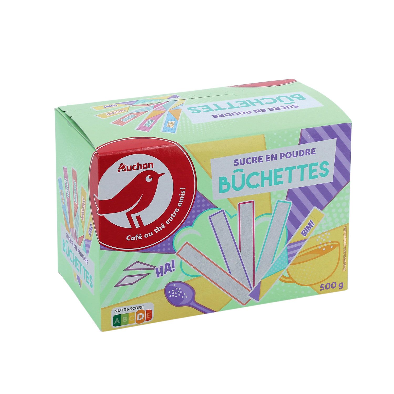 AUCHAN Sticks de sucre fin en poudre 100 pièces 500g pas cher 