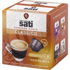 SATI Capsules de café classico 100% arabica intensité 8 compatibles Dolcé Gusto 16 capsules 112g