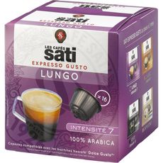 LES CAFES SATI Capsules cfé compatible Dolce Gusto expresso lungo 16 capsules 112g