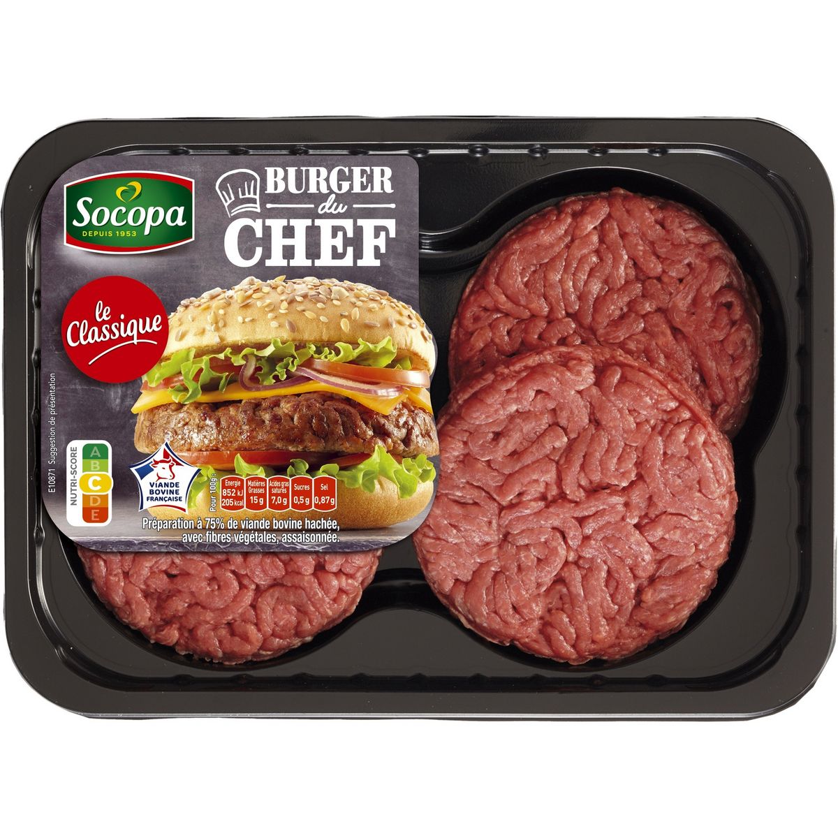 SOCOPA Hâché spécial Burger du chef 15%mg 4 pièces 440g