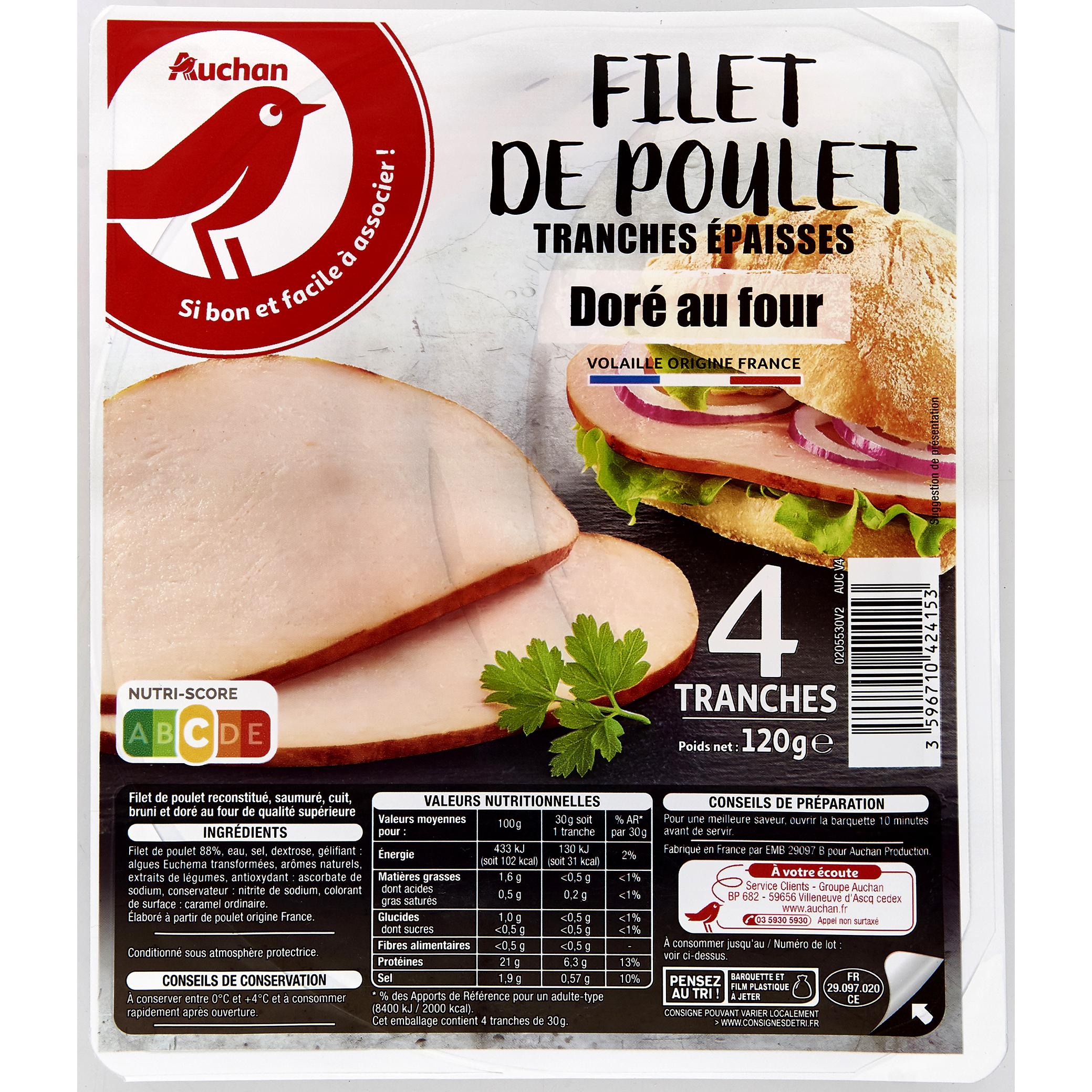 FLEURY MICHON Blanc de poulet 100% filet 4 tranches 150g pas cher 