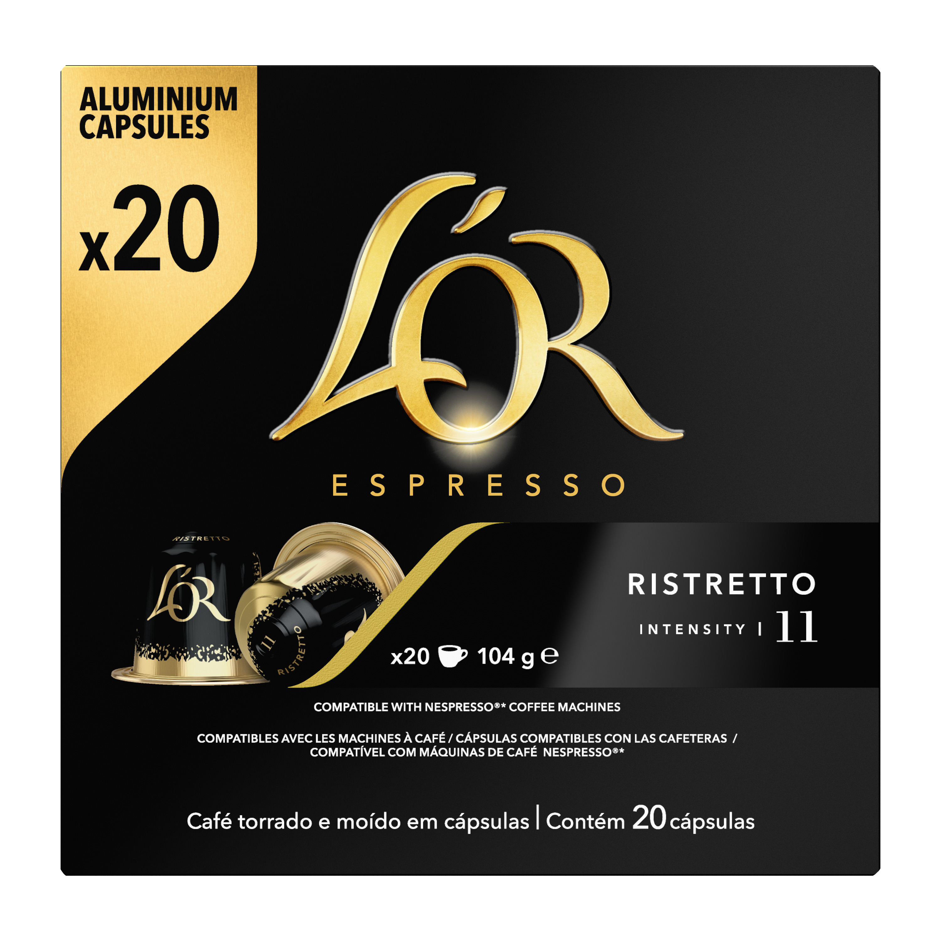 L'OR ESPRESSO Capsules de café ristretto intensité 11 compatibles Nespresso  20 capsules 104g pas cher 