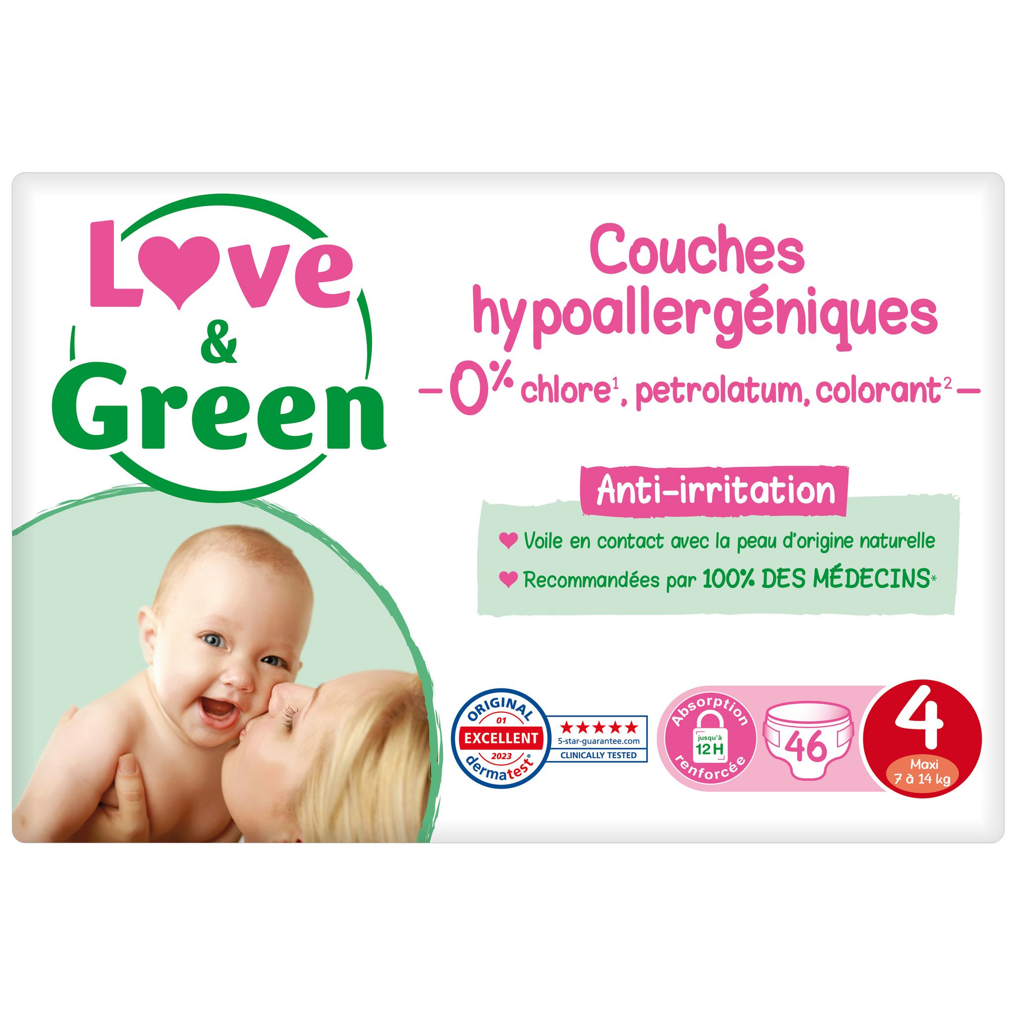 Taille 3 - 4/9 Kg Couches écologiques Jumbo Pack Love & Green  hypoallergéniques