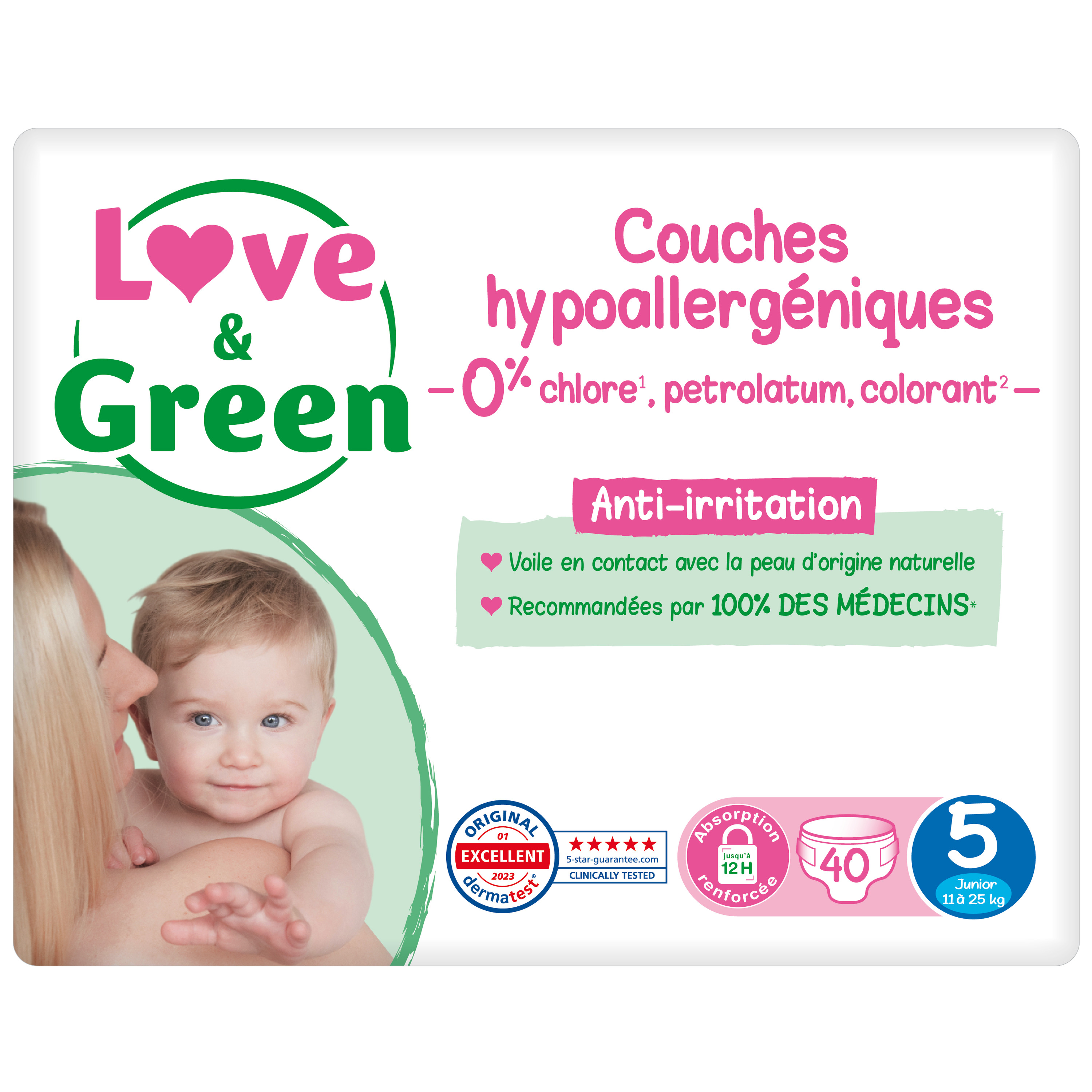 Promotion Love & Green Couches écologiques Taille 5 10/25kg, Lot