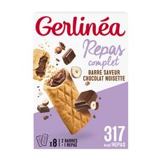GERLINEA Barres repas équilibré chocolat saveur noisette 8x45g 360g
