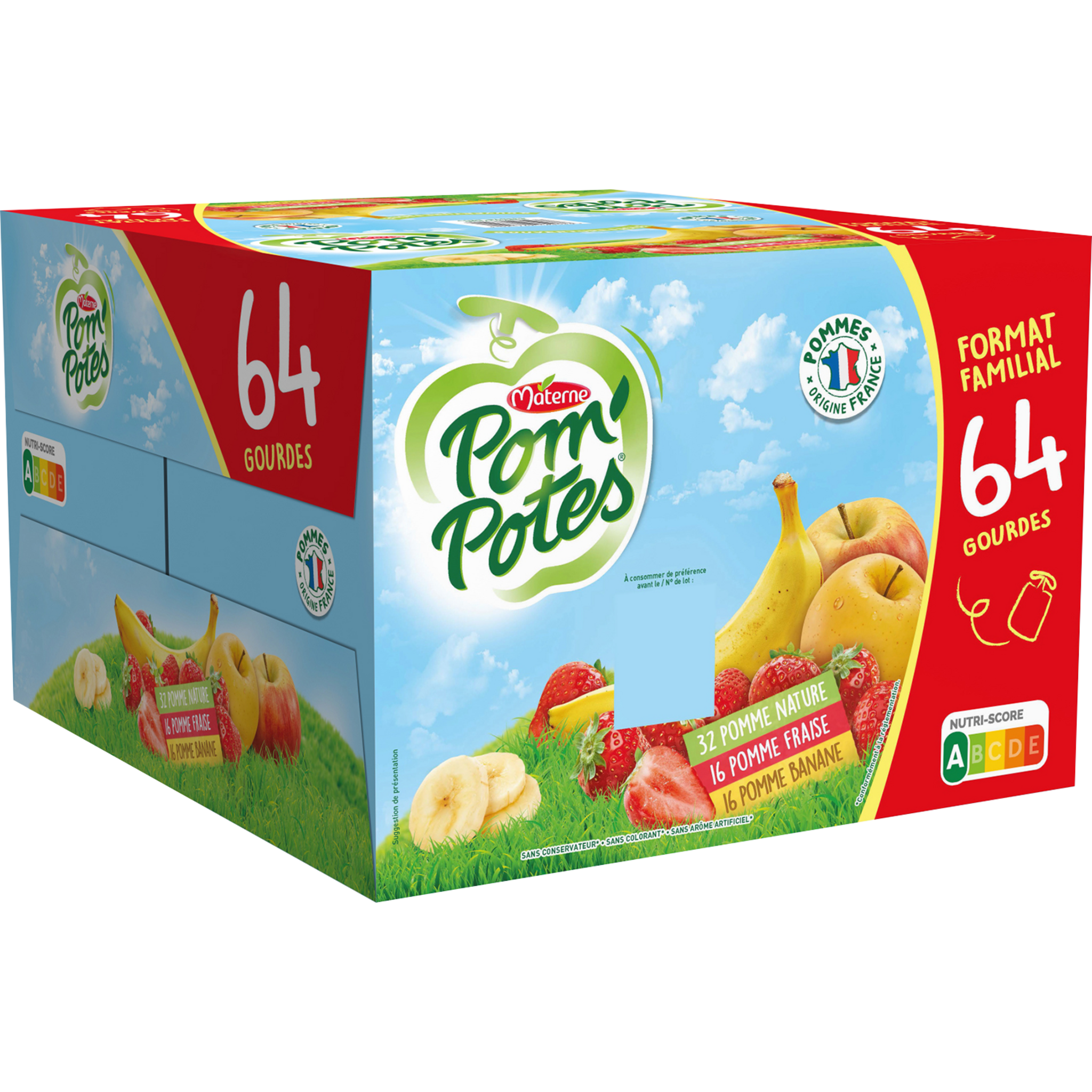 POM'POTES Gourdes compote les p'tits explorateurs pomme banane grenade et  pomme fraise myrtille 12x90g pas cher 