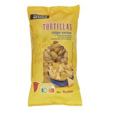 AUCHAN Chips tortillas nature à l'huile de tournesol 185g