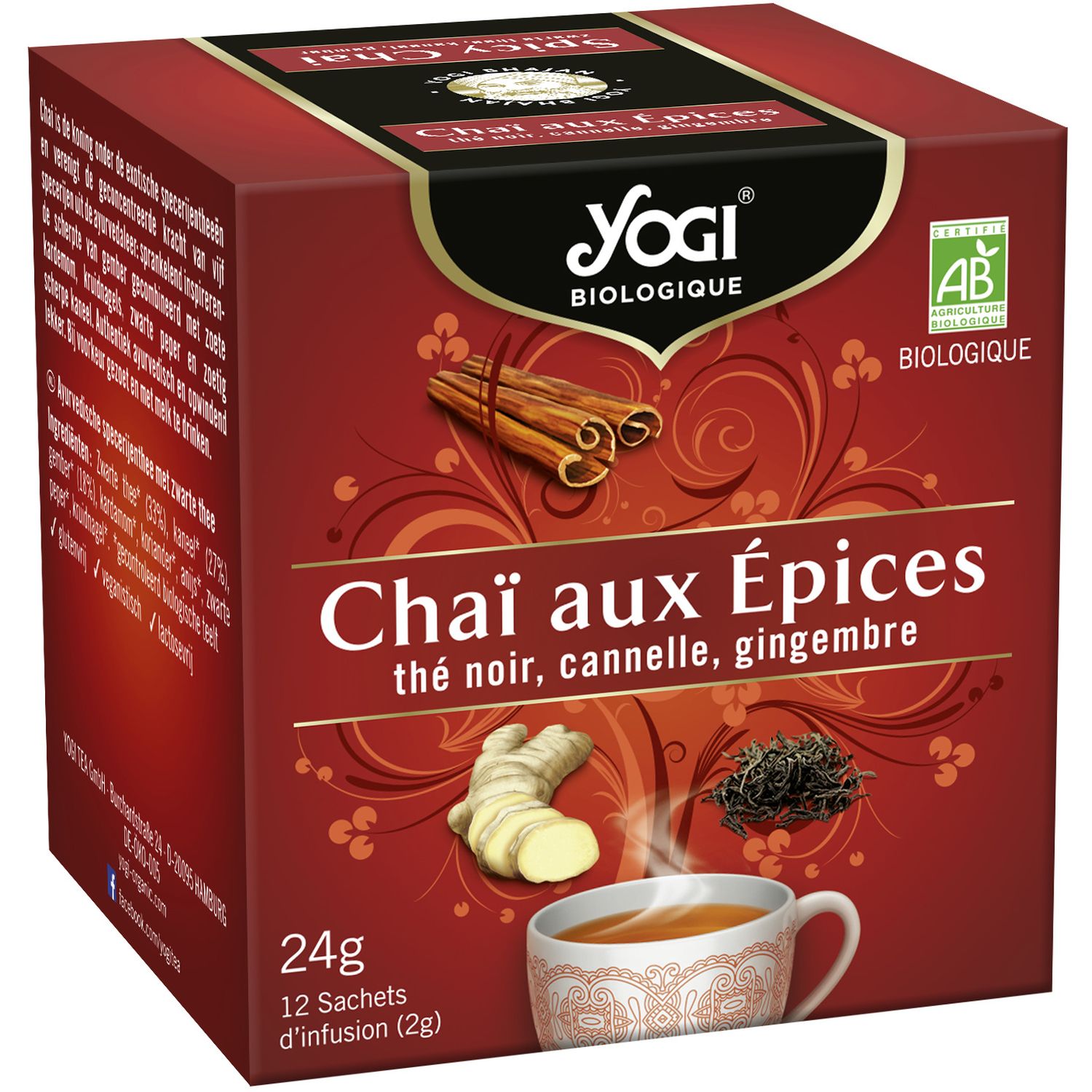 YOGI Infusion chaï aux épices bio thé noir cannelle gingembre 12