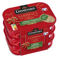 CONNETABLE Sardines au piment d'Espelette doux préparées à la main en Bretagne 3x135g