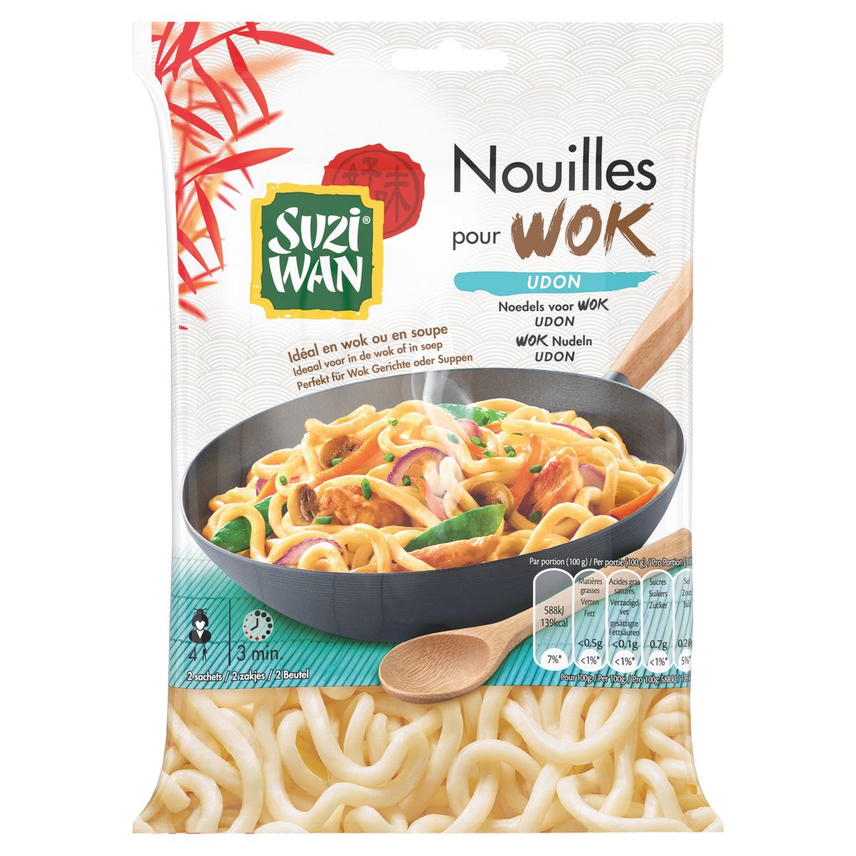 SUZI WAN Nouilles wok udon 4 personnes 2x200g pas cher 