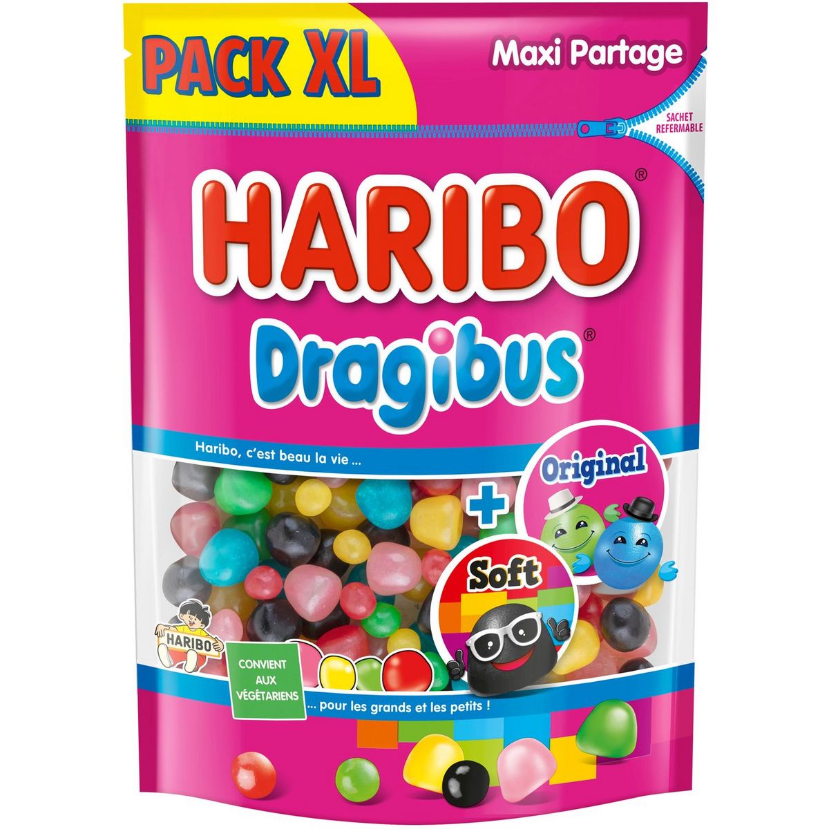 HARIBO Bonbons Dragibus original et soft 850g