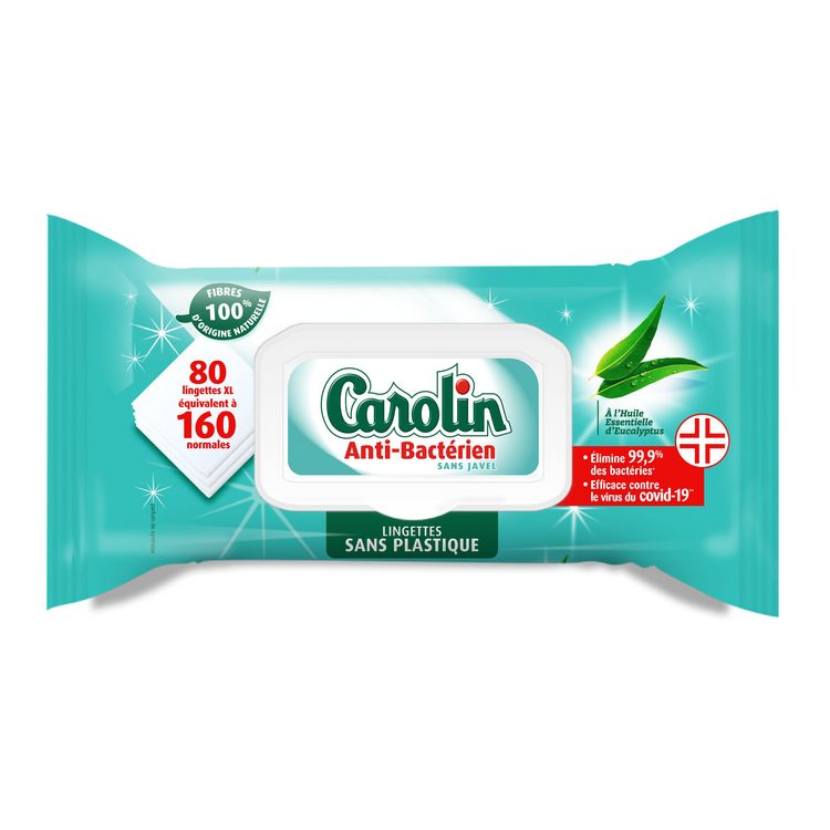 Carolin Lingettes Sols Anti-bactériennes à l'Huile Essentielle  d'Eucalyptus, Sans Javel x15, Blanc, Unique : : Cuisine et Maison