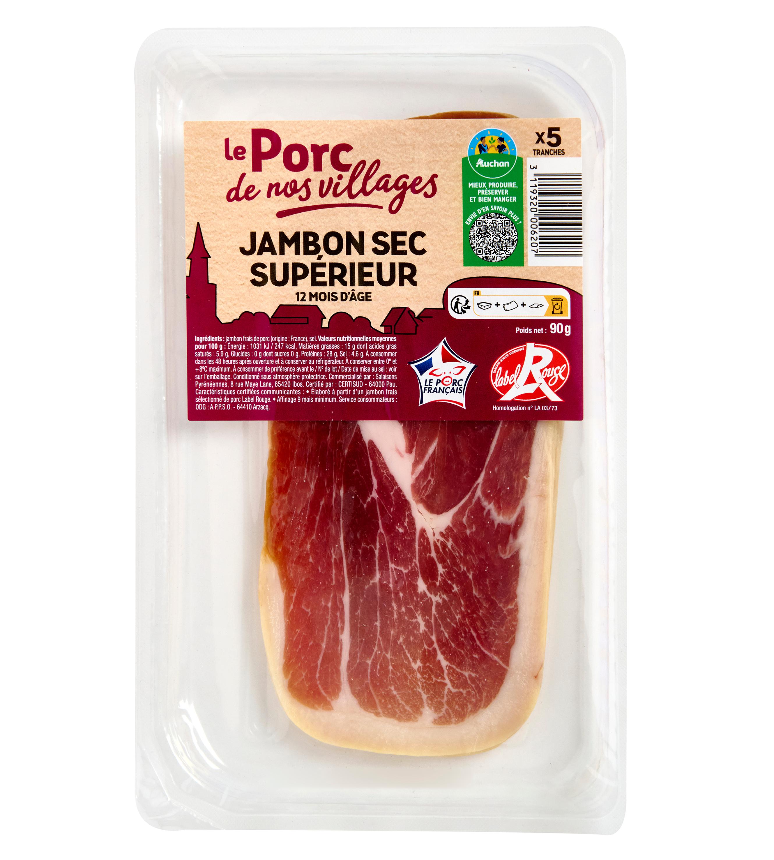 Jambon cru entier neuf mois d'âge Sans Nitrite Ajouté