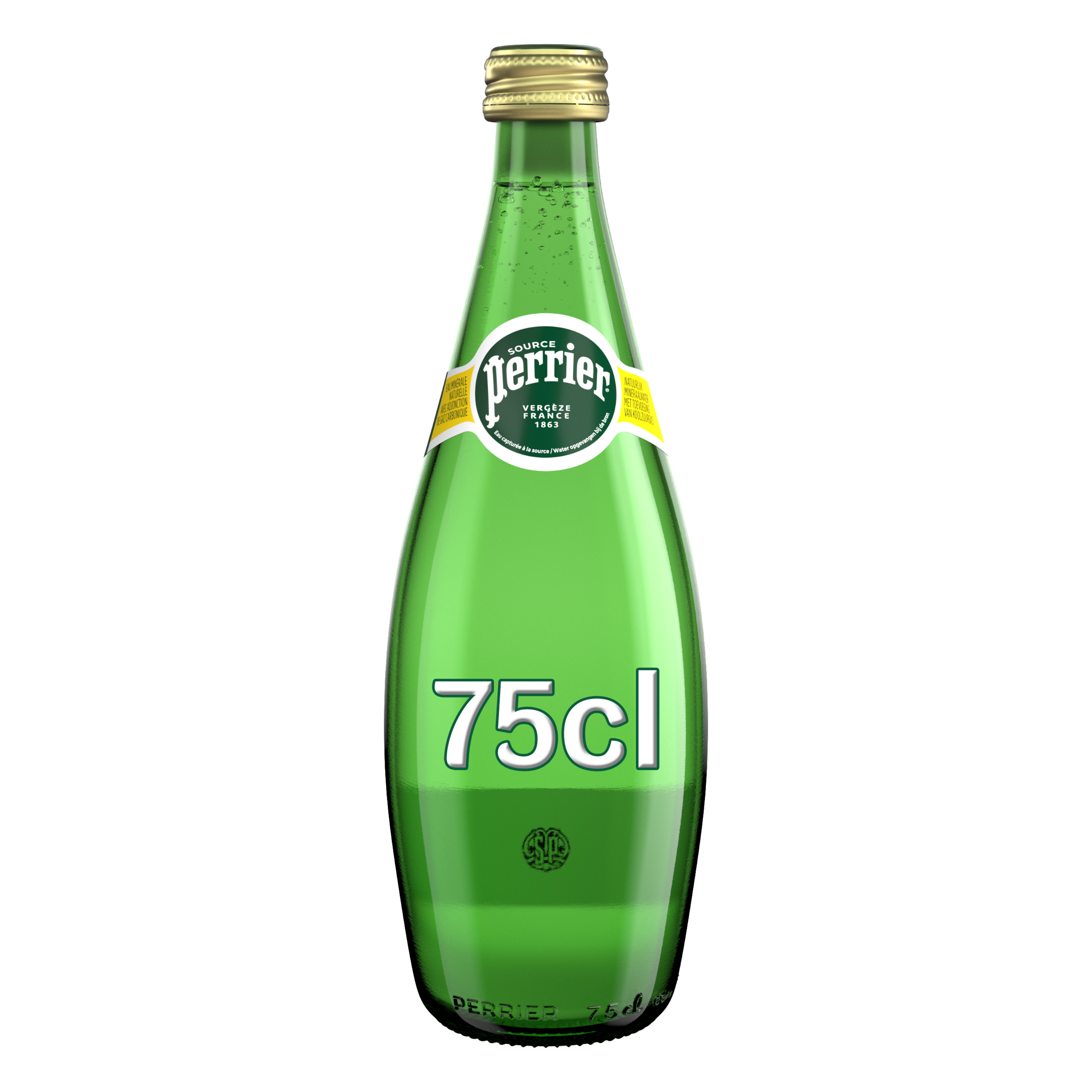 PERRIER Eau minérale naturelle gazeuse bouteille verre 75cl pas