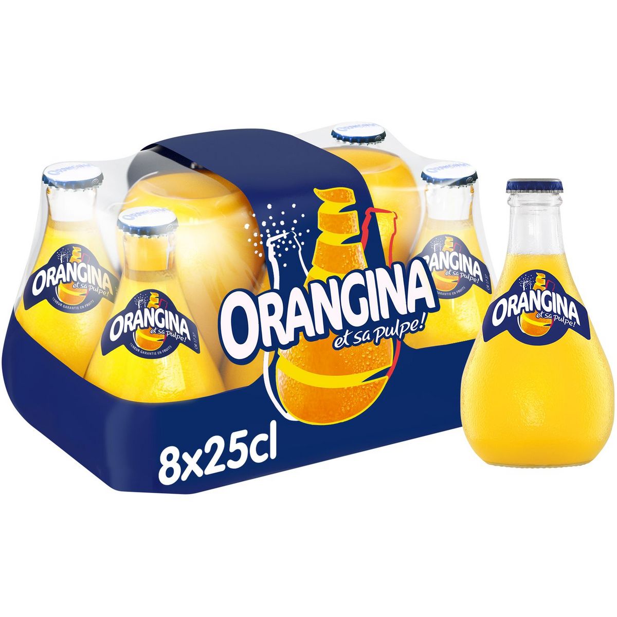 ORANGINA Boisson gazeuse à la pulpe de fruit jaune bouteilles verre 8x25cl