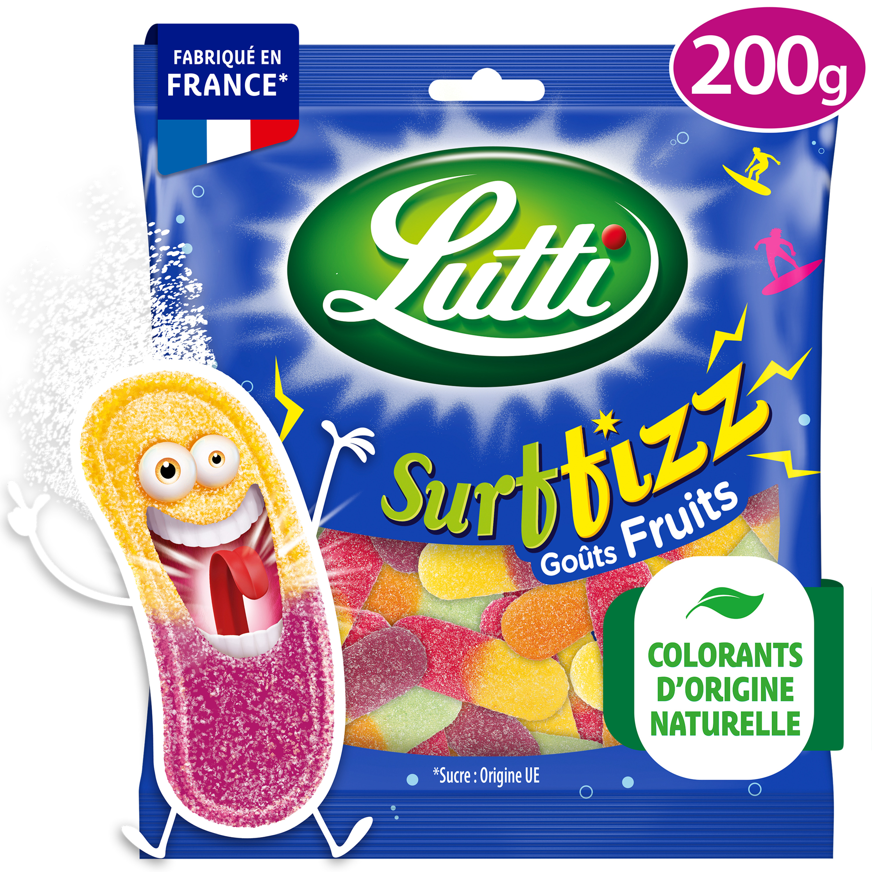 Lutti Bonbons Long Fizz, goûts fruités et cola 