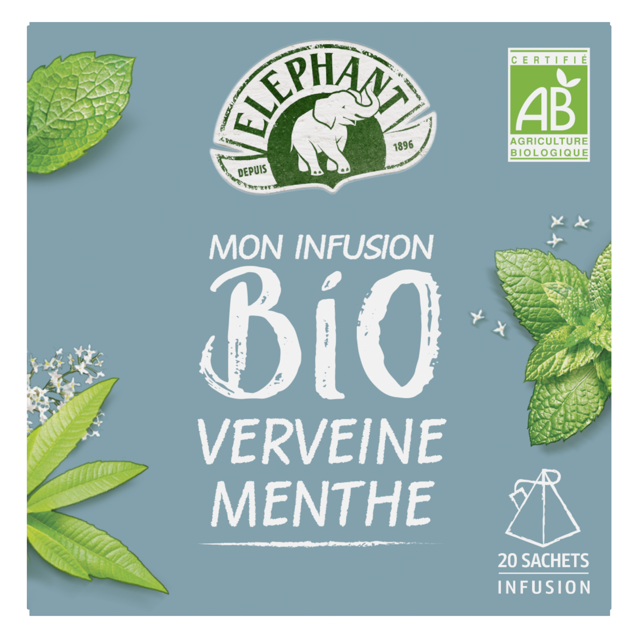 AUCHAN BIO Infusion au thé vert verveine et menthe poivrée 20 sachets 30g  pas cher 