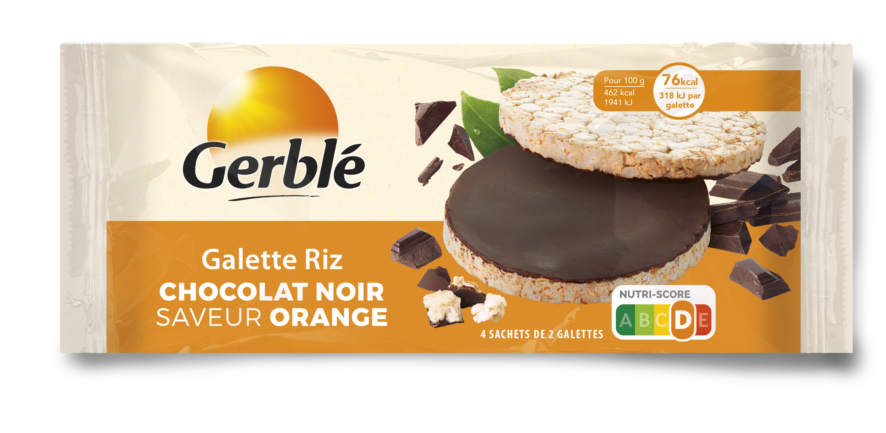 Gerblé Sans Sucres Ajoutés 8 Galettes de riz chocolat noir -90% de sucres  en moins