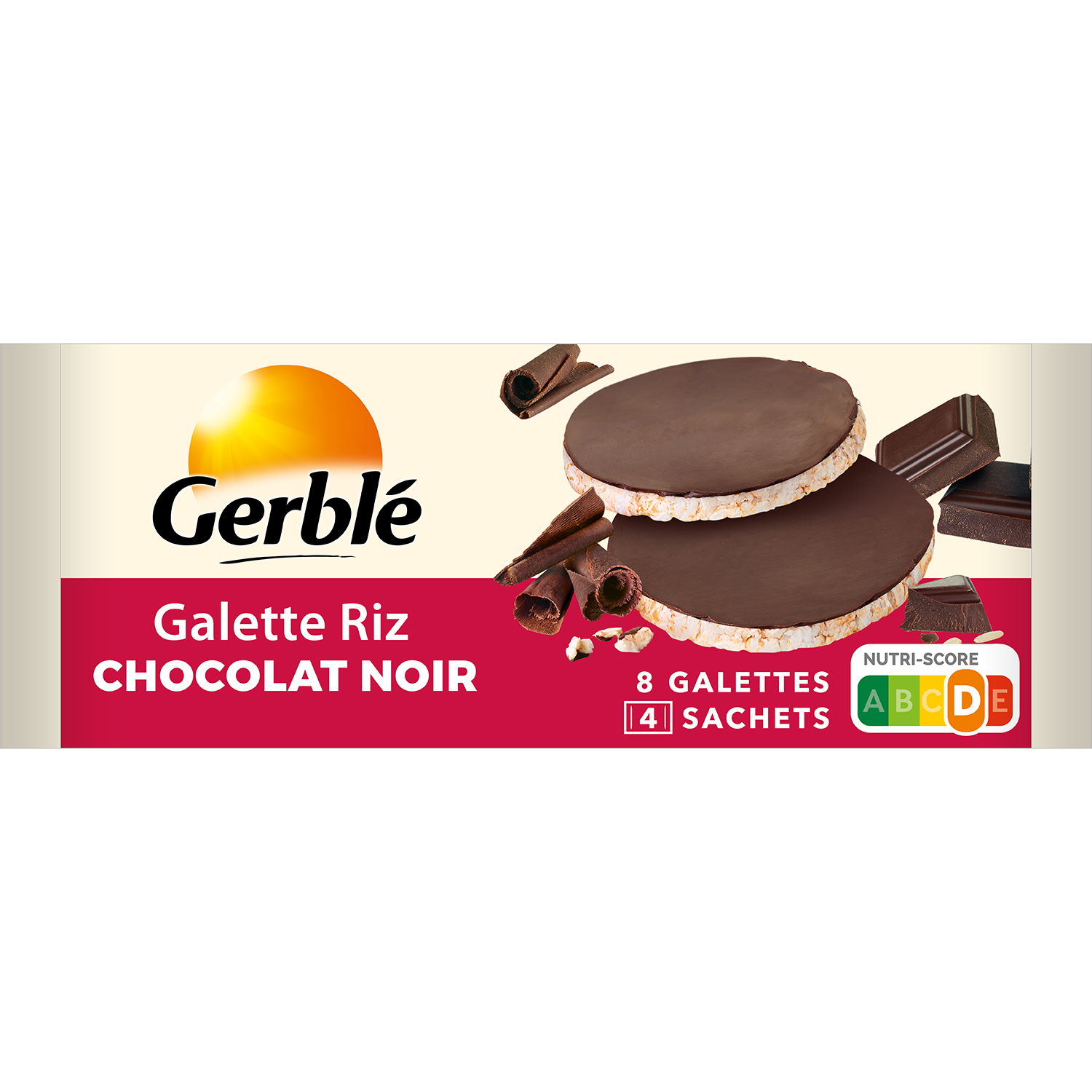 Gerblé Galette de Riz au Chocolat au Lait Saveur Noisette, 4 Sachets  Individuels, 8 Galettes, 142 g, 210594