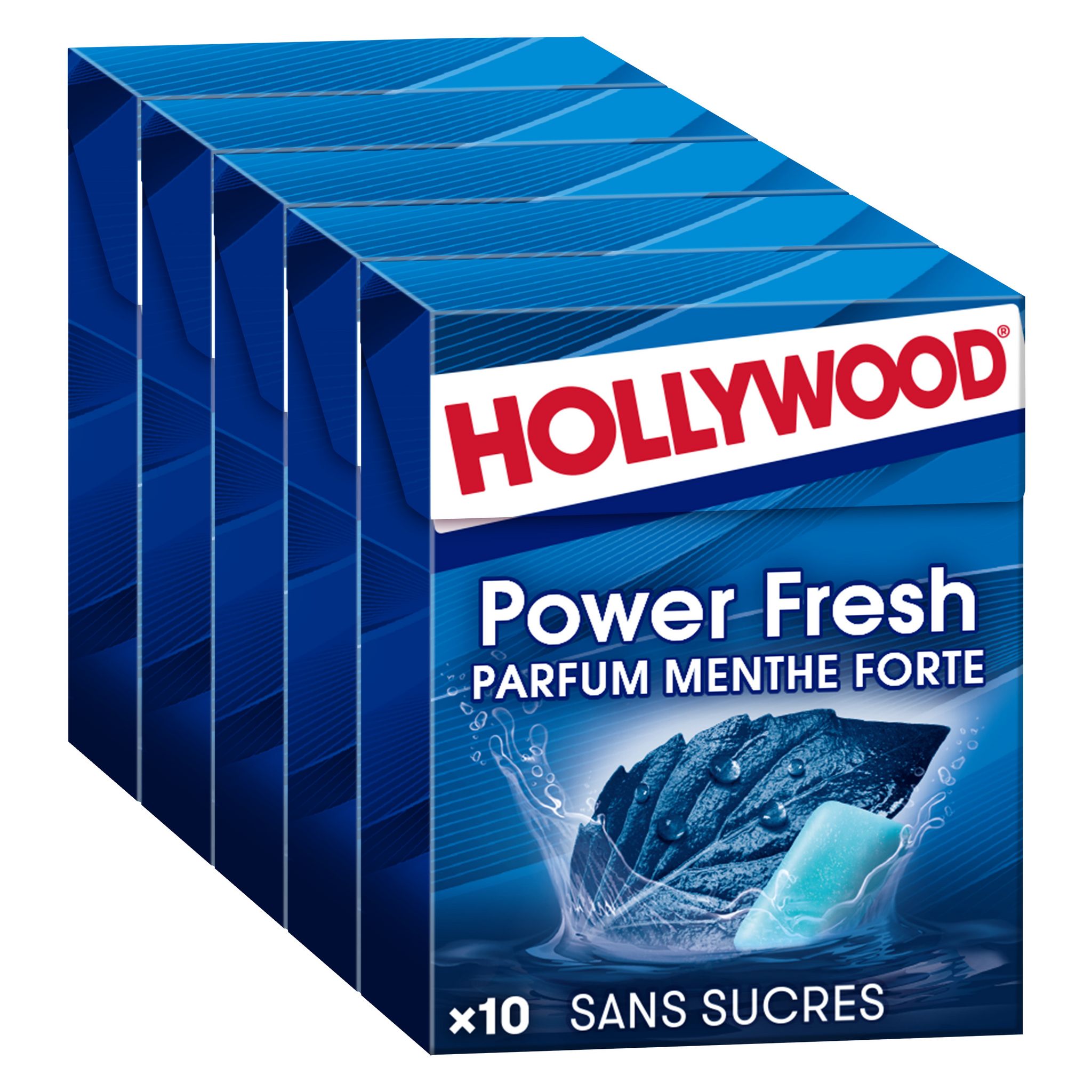 HOLLYWOOD Powerfresh chewing-gums sans sucres menthe forte 5x10 dragées 70g  pas cher 