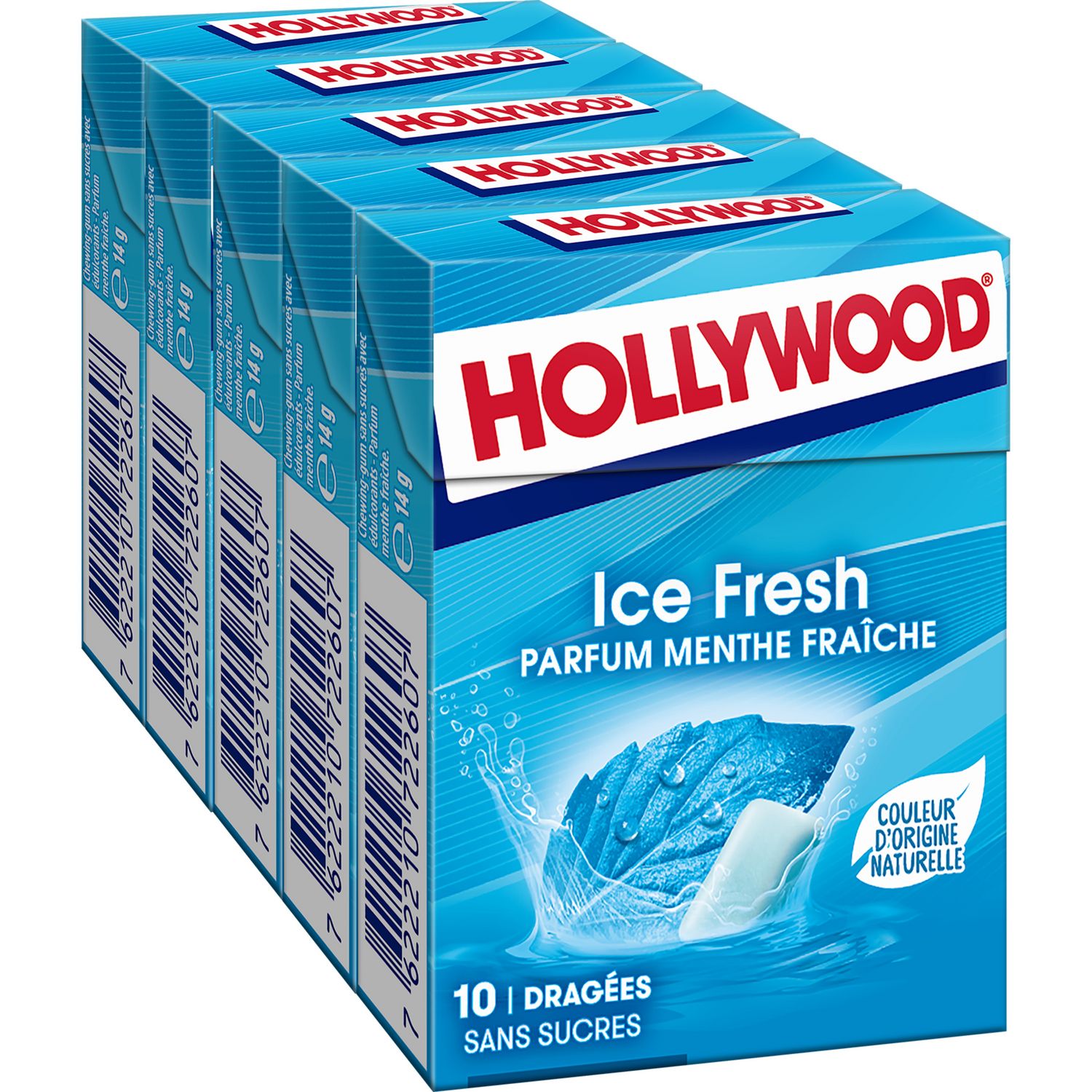 HOLLYWOOD Powerfresh chewing-gums sans sucres menthe forte 5x10 dragées 70g  pas cher 