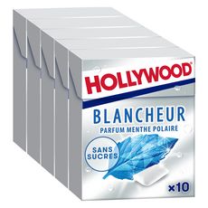 HOLLYWOOD Chewing-gum blancheur menthe polaire sans sucres 5x10 dragées 70g