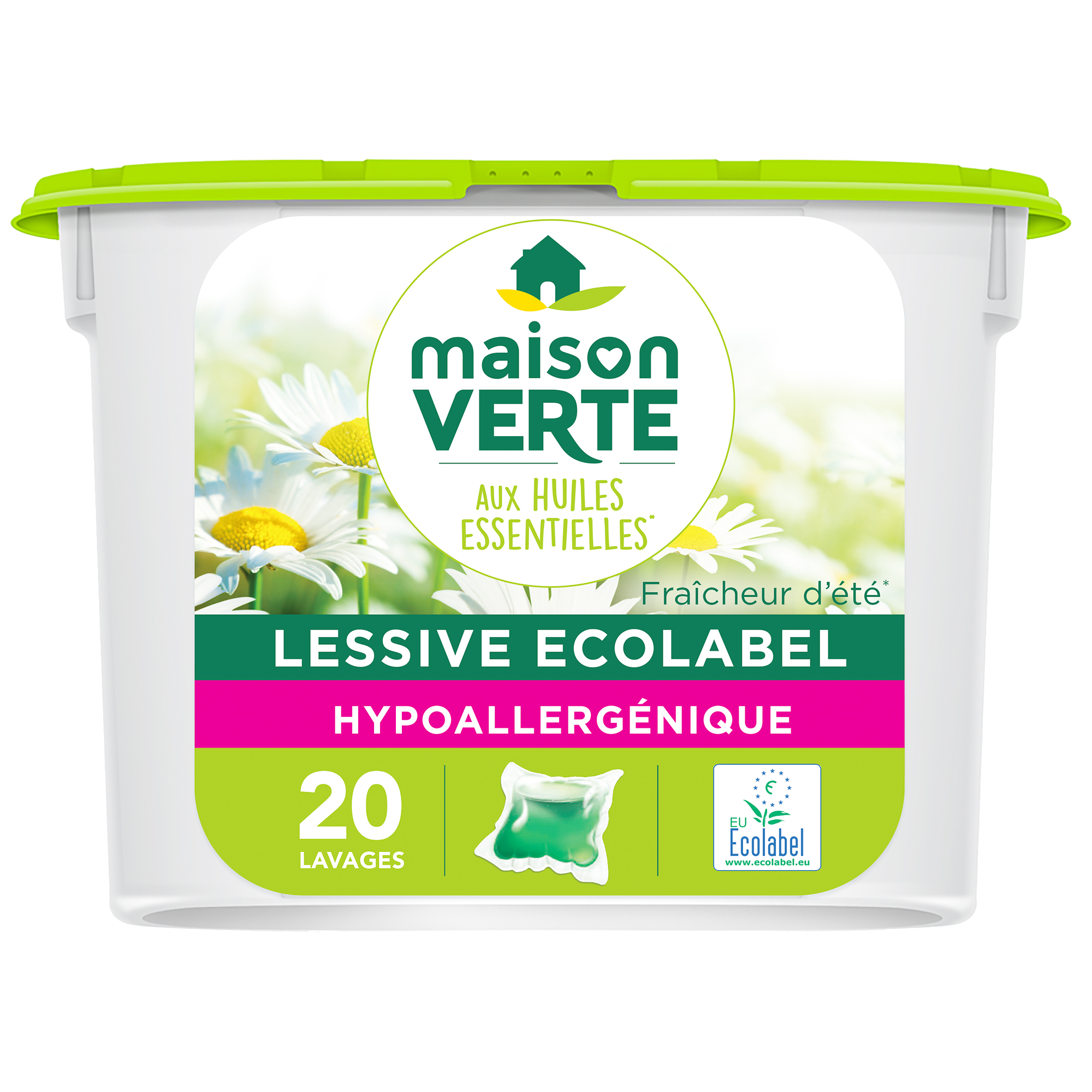 Maison Verte Lessive LiquideFraîcheur D'Été aux Huiles Essentielles BIO  Hypoallergénique Efficace Dès 30°Sur Fibres Coton et Synthétique Emballage  Recyclable Format 40 Lavages, 2,4L : : Epicerie