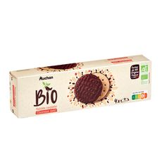 AUCHAN BIO Biscuits nappés de chocolat noir, sachets fraîcheur 4x4 biscuits 200g