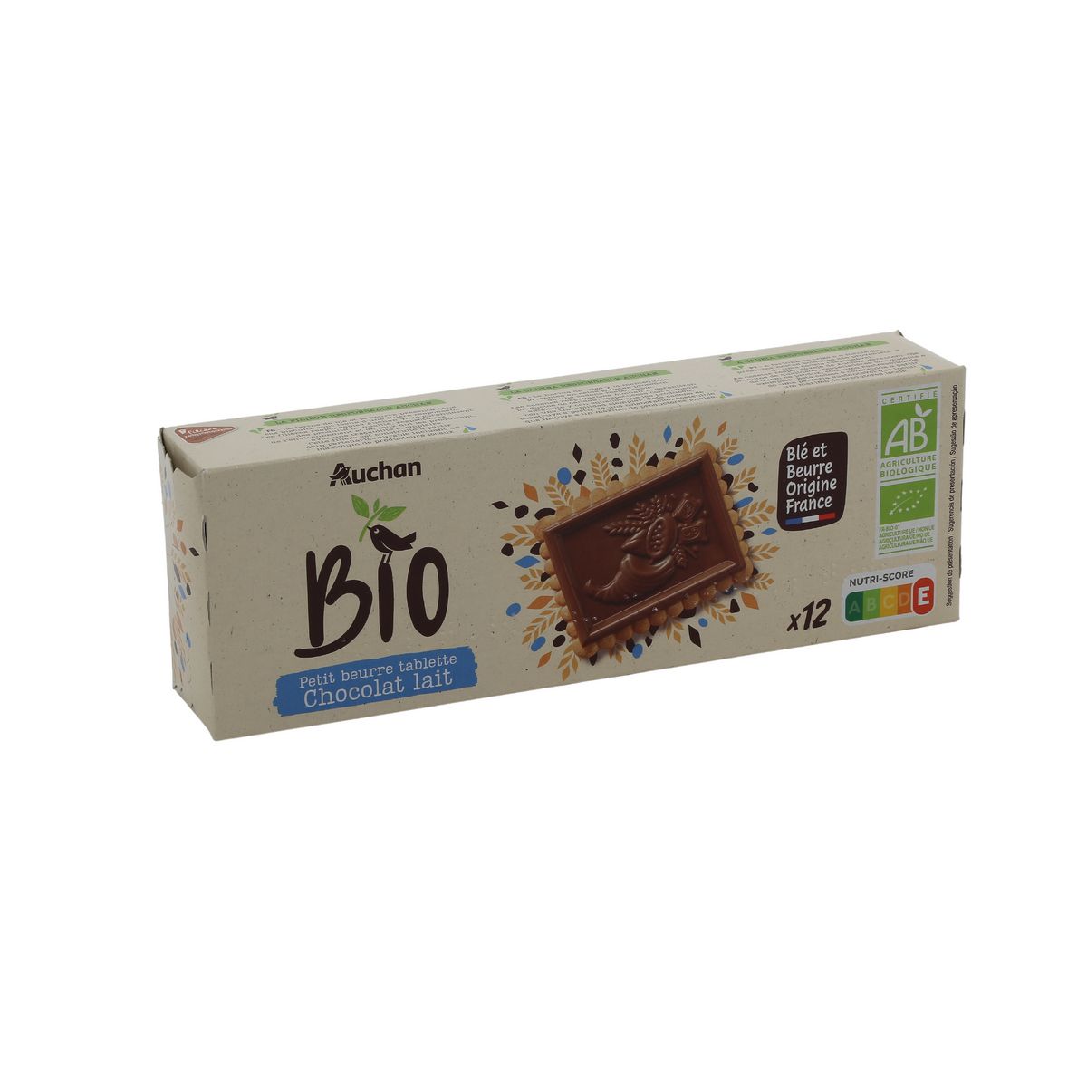 AUCHAN BIO CULTIVONS LE BON Biscuits petit beurre avec tablette de chocolat au lait  12 biscuits 150g