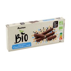 AUCHAN BIO Bâtonnets nappés de chocolat au lait 125g
