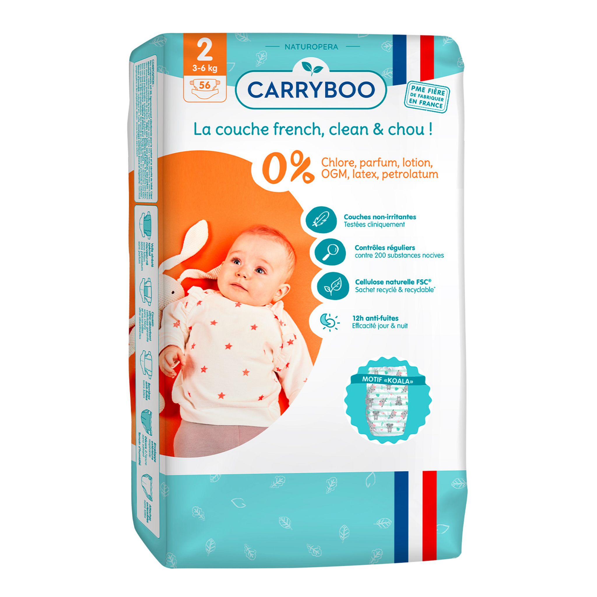 LOT DE 4 - CARRYBOO : Couches écologiques Dermo- sensitives taille